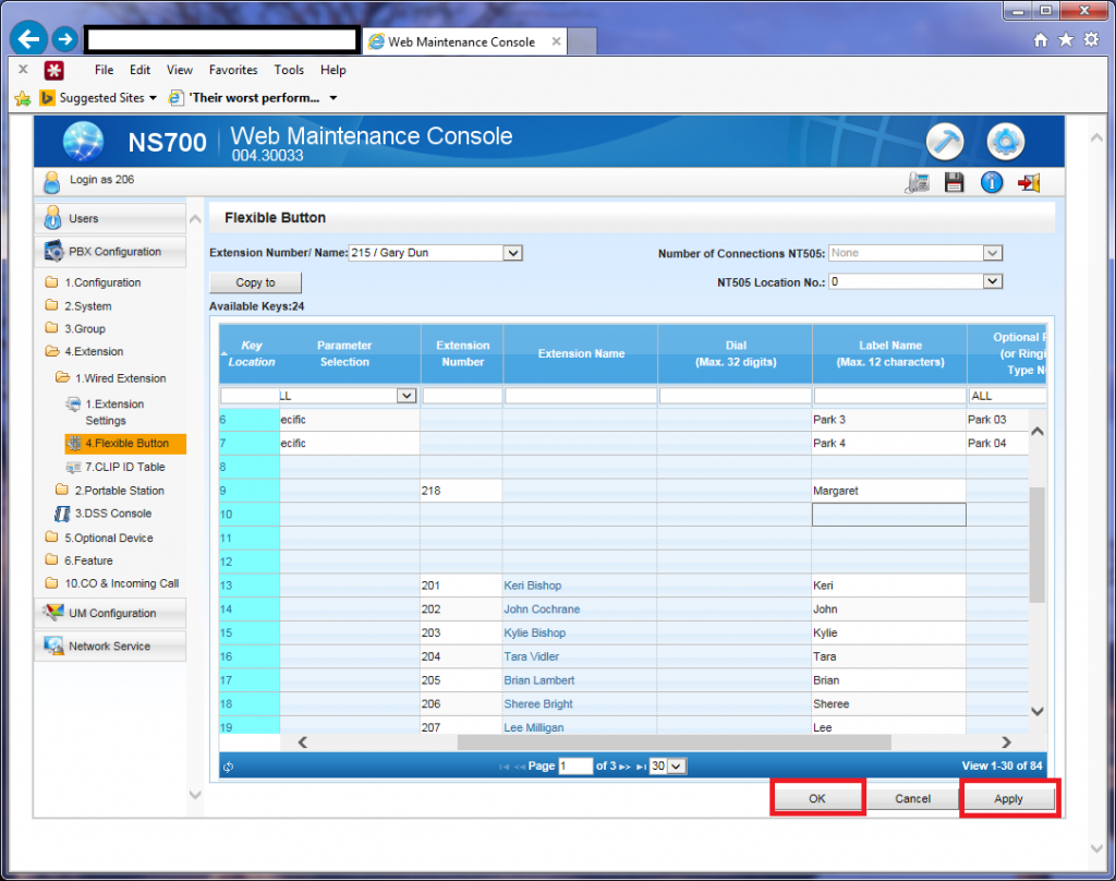 NS700 Console PBX Flexible Button DSS Key Programing Change Extension Number and Name OK