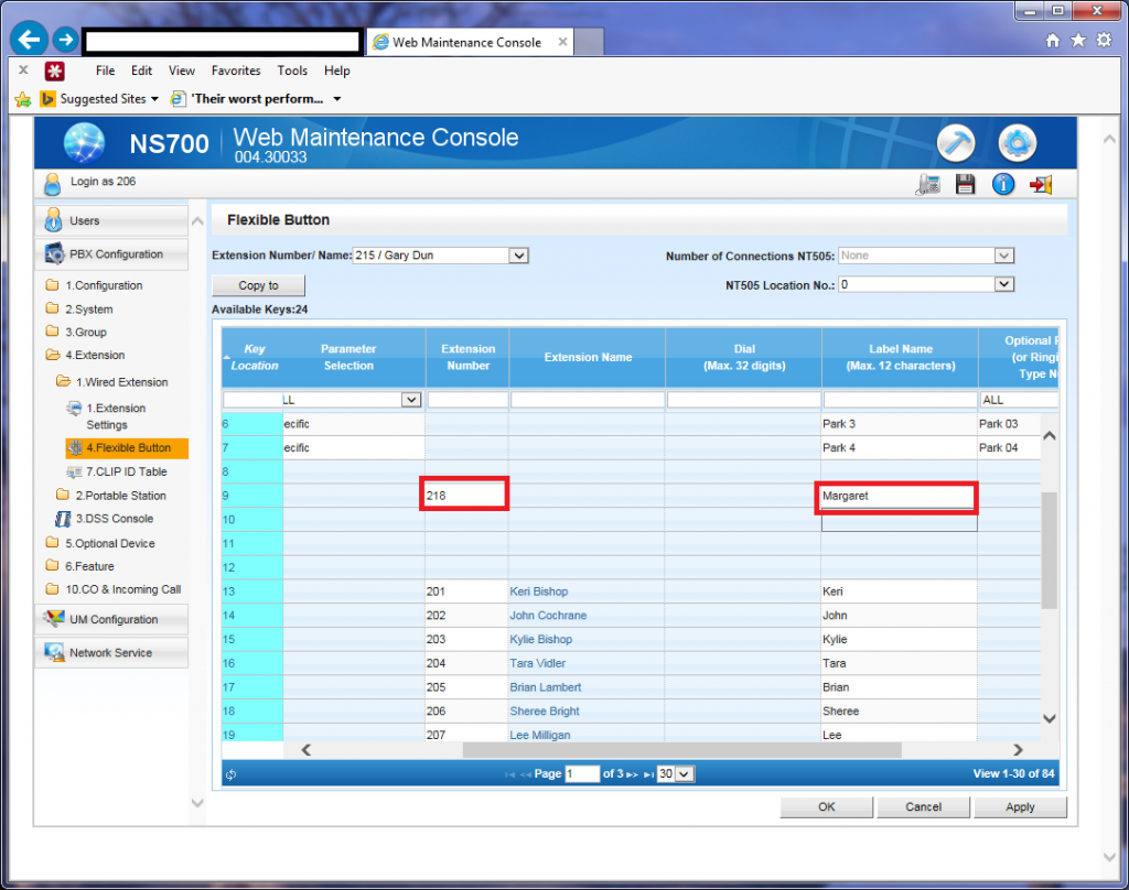NS700 Console PBX Flexible Button DSS Key programing new button xtns number and new lable